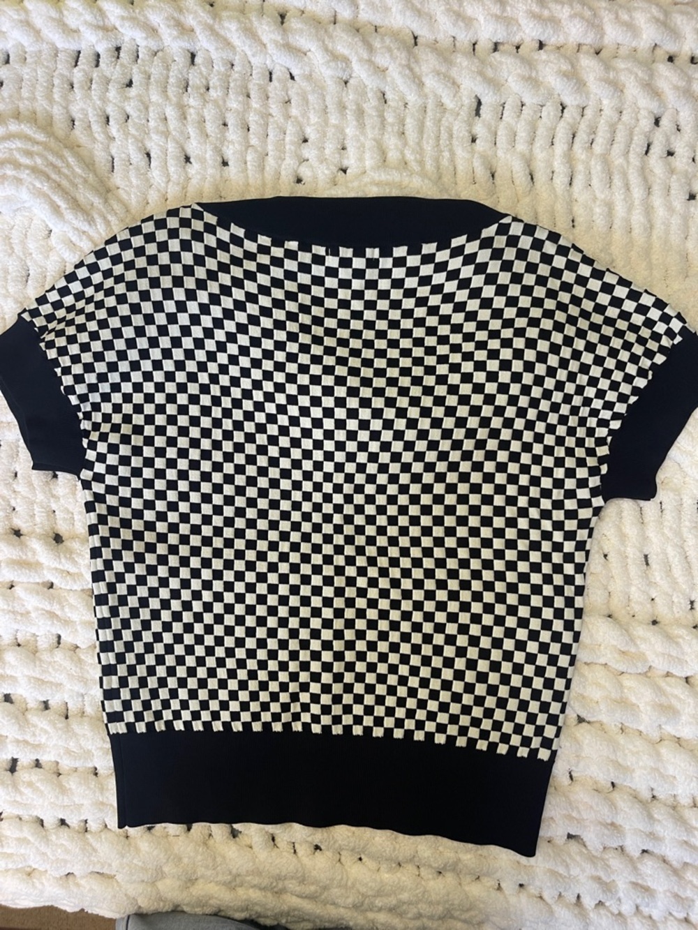 Kori Black & White Checker V-Neck Knit Top - Picture 2 of 3